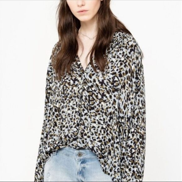 Zadig & Voltaire Tink Leo Crinkle Top in Size S - Picture 1 of 9